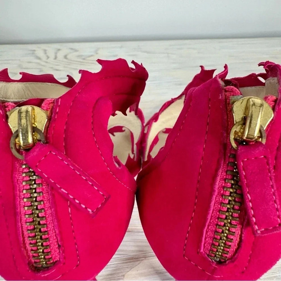 Rupert Sanderson Floria Pink Fuchsia Suede Cutout Peep Toe Heeled Sandals - Picture 7 of 16